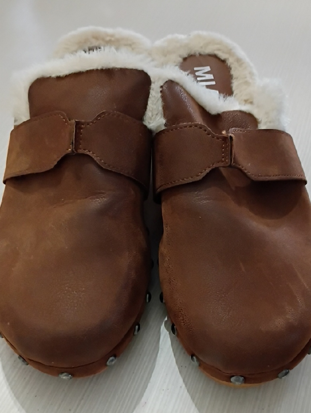 UGG Brown Shearling-Trim Clog Mules